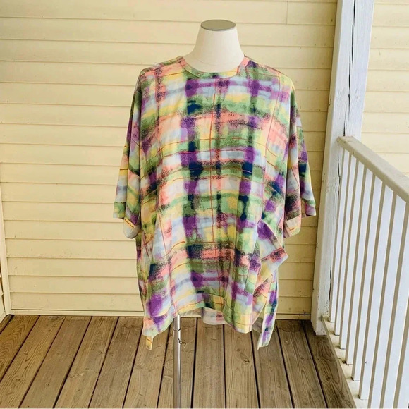 MELISSA MCCARTHY SEVEN7 Plus Size 2X Plaid Pastel Tunic Top Blouse Pockets - Picture 2 of 11